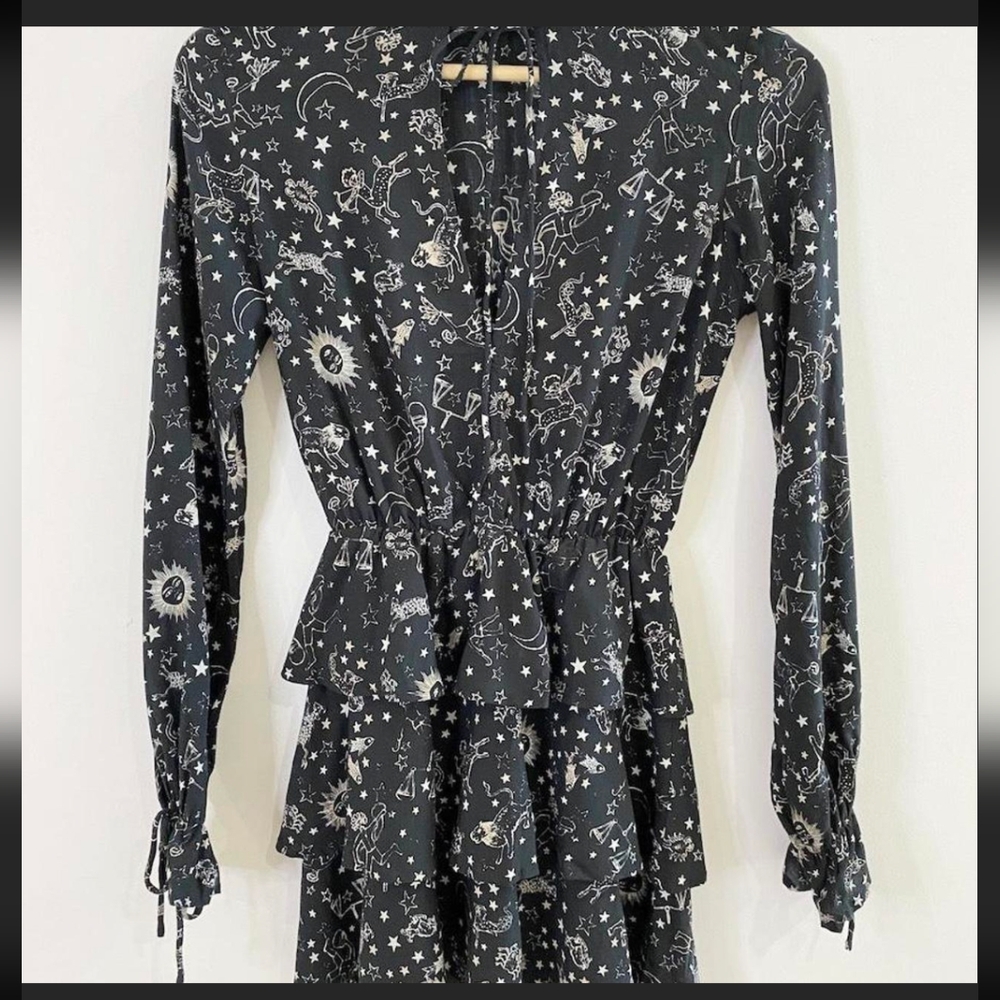 Motel Rocks Black Celestial Print Long Sleeve Dress